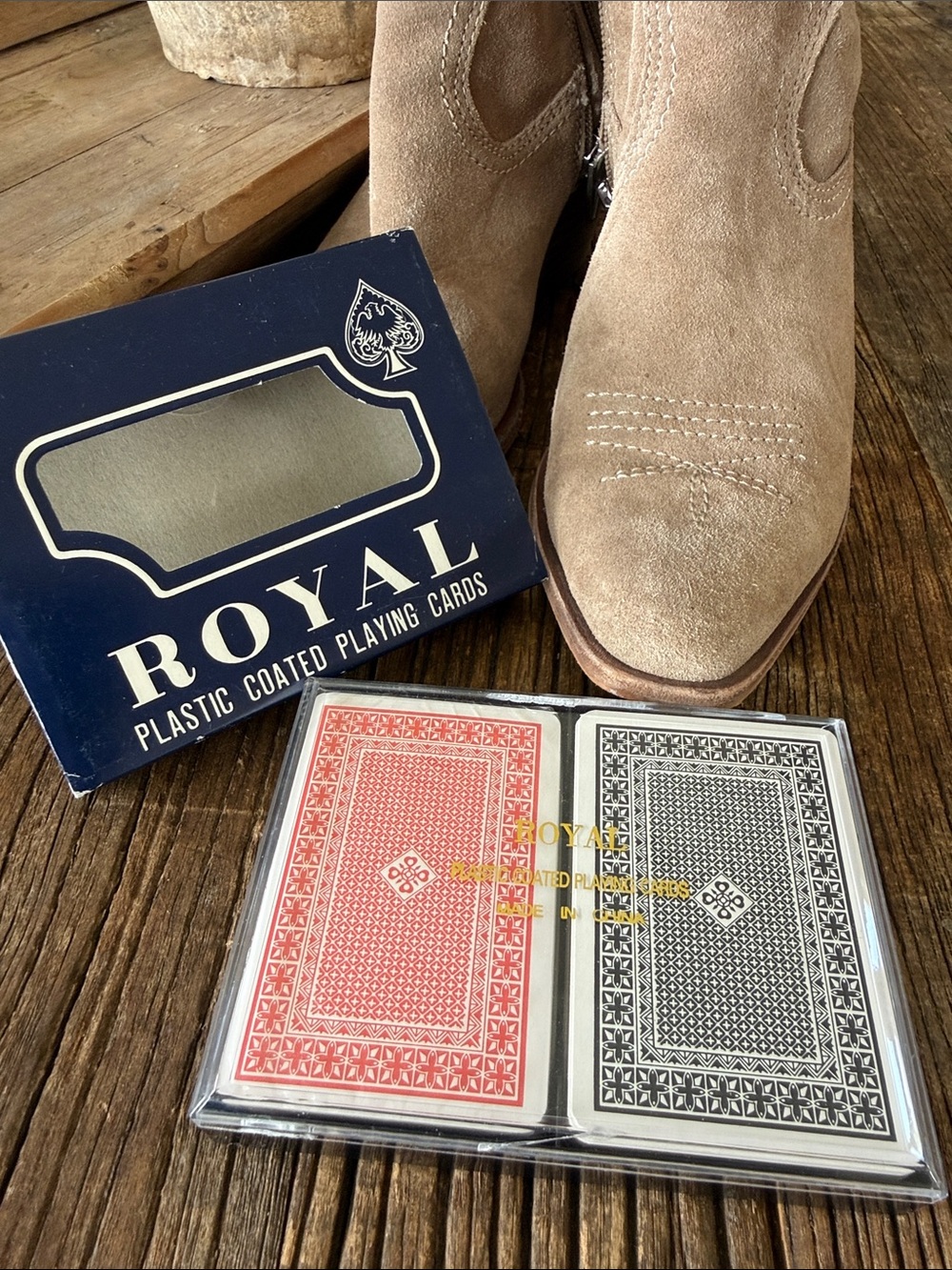 Plastic Coated Playing Cards - Red & Black Set in box Vintage